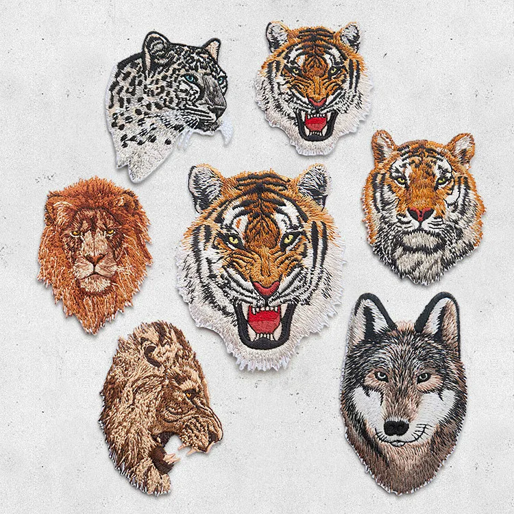 Leopard Tiger Lion Wolf Embroidery Iron On Patches For Clothing Applique DIY Hat Coat Dress Accessories Cloth Sticker Animal