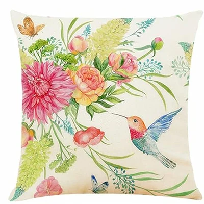 Throw pillowcase watercolor hummingbird with flower decoration cushion cover 45X45cm square pillowcase farmhouse home decoration