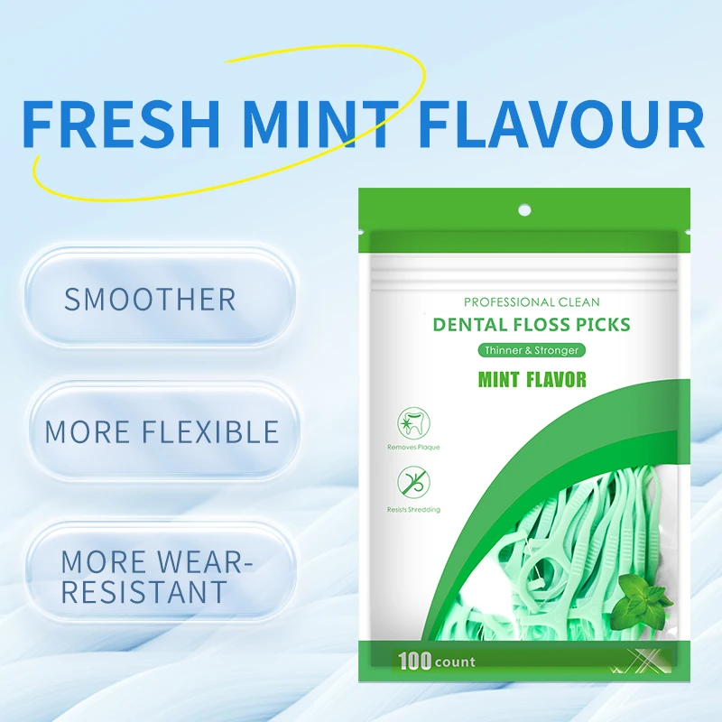 500pcs Mint Flavor Dental Floss Safe High-Grade Toothpick Stick Picks Plastic Toothpicks Ultrathin Peppermint Flavor Teeth Floss