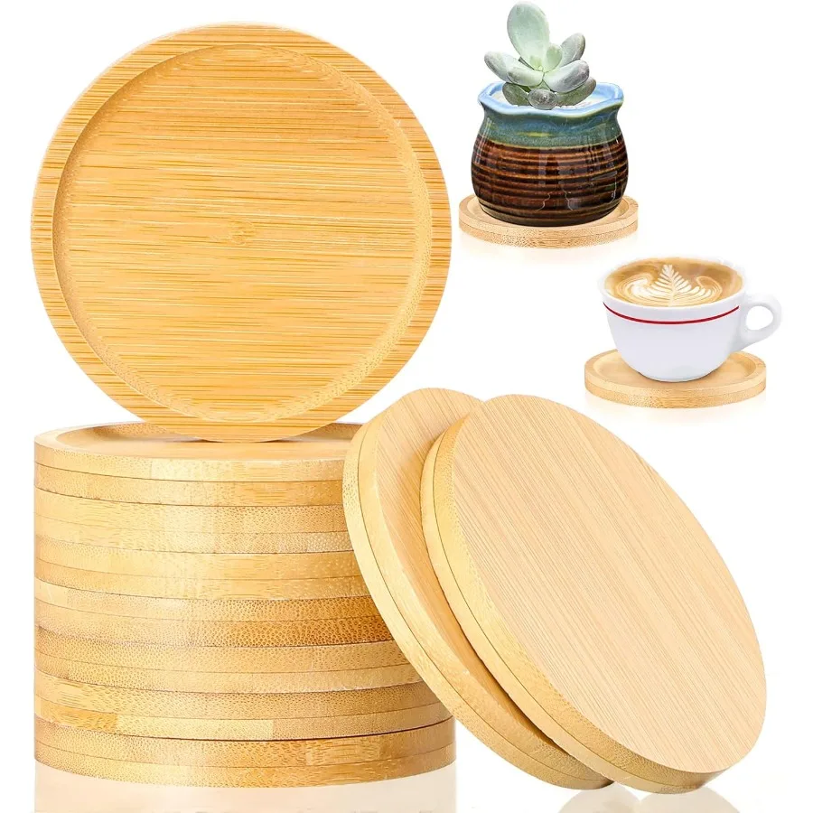 

10 шт. круглые бамбуковые подставки для цветов, маленькое блюдце для растений, 3,74 дюйма, бамбуковые подставки для блюдца, подносы для напитков, подставки из смолы «сделай сам», подарок