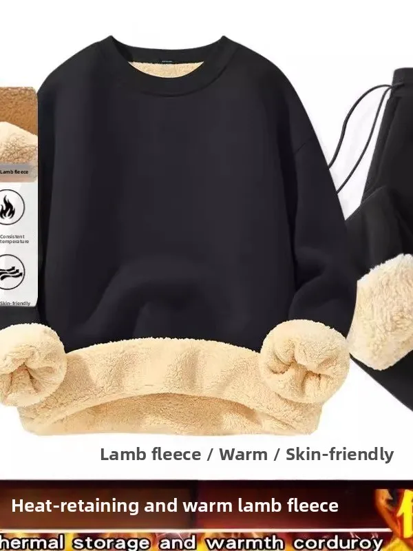 

Мужской осенне-зимний комплект из двух предметов: свитшот с начесом из овечьей шерсти и брюки, повседневная спортивная одежда для подростков