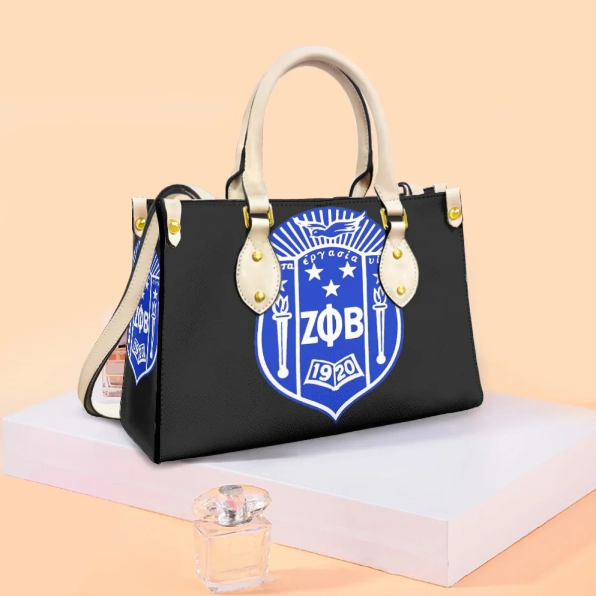 Zeta Phi Beta Print Elegant Black Top Handle Totes Long Shoulder Strap Outdoor Casual Messenger Bag Fashion Trendy Handbags Gift