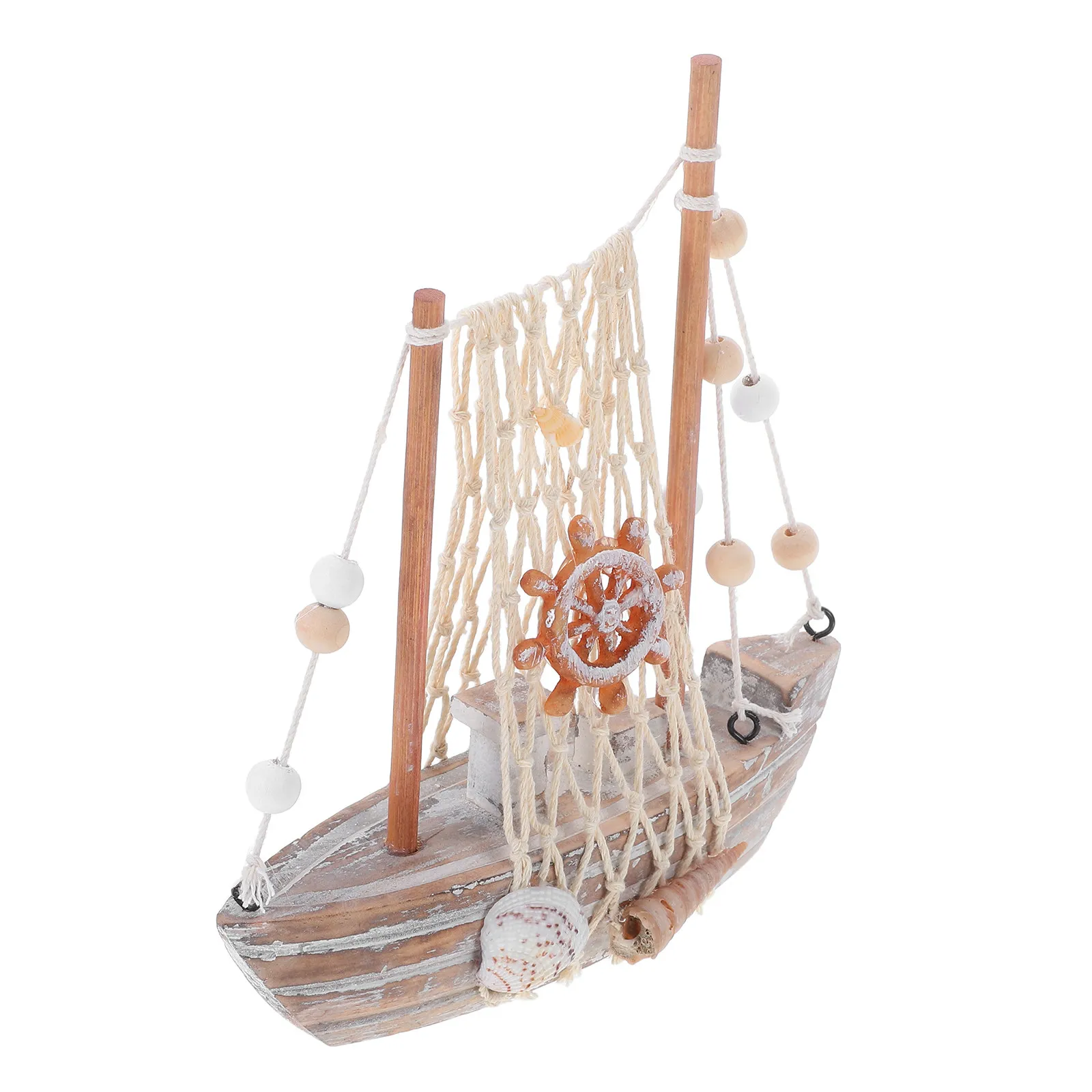 Elegant Vintage Sailboat Ornament Wooden Coastal Decor for Desk Bookshelf Mantel Table Nautical Theme Party Nursery Ocean Living view 2