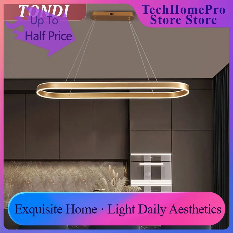 TechHPNordic LED Restaurant Chandelier Ring Aluminum Chandelier Suitable For Kitchen Restaurant Hanging Chandelier Lustre Lighti