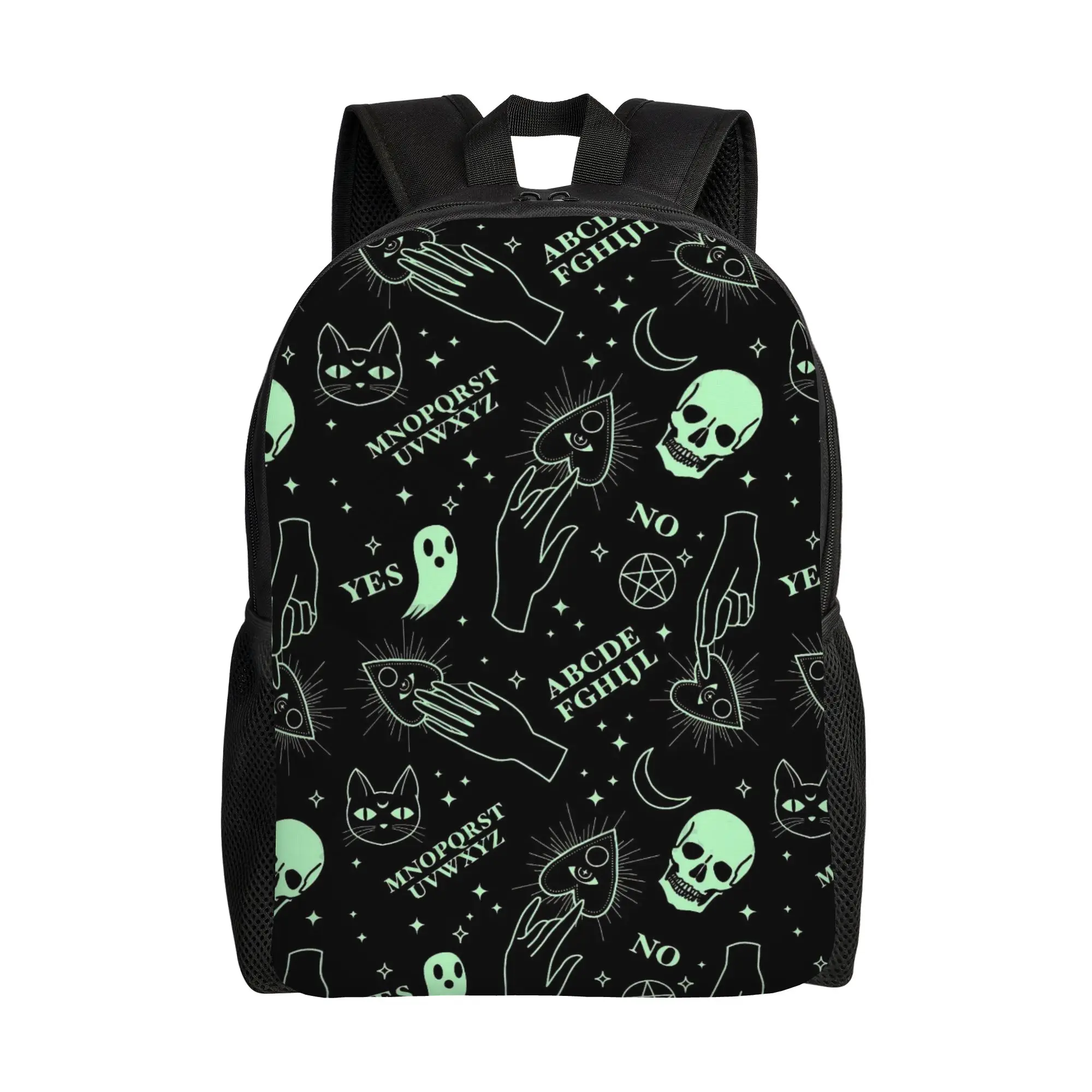 Ouija Board Backpack for Men Women Fashion Student Work Daypack Mystical Skull Cat College Shoulder Bag with Pocket