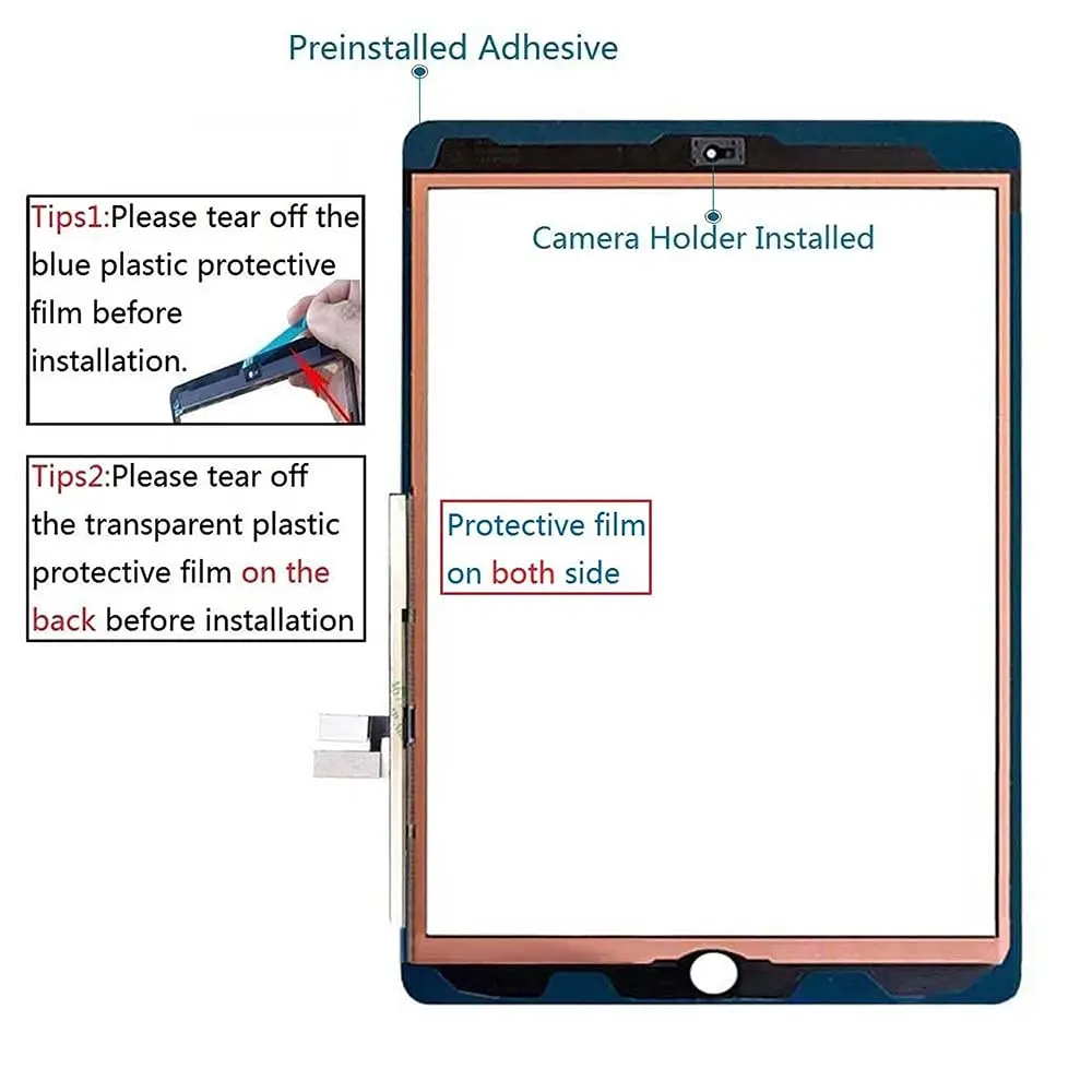 لباد 7/8 2019 2020 7th/8th محول الأرقام بشاشة تعمل بلمس الجيل 10.2 "استبدال الجمعية الزجاجية الأمامية (بدون زر المنزل) #3