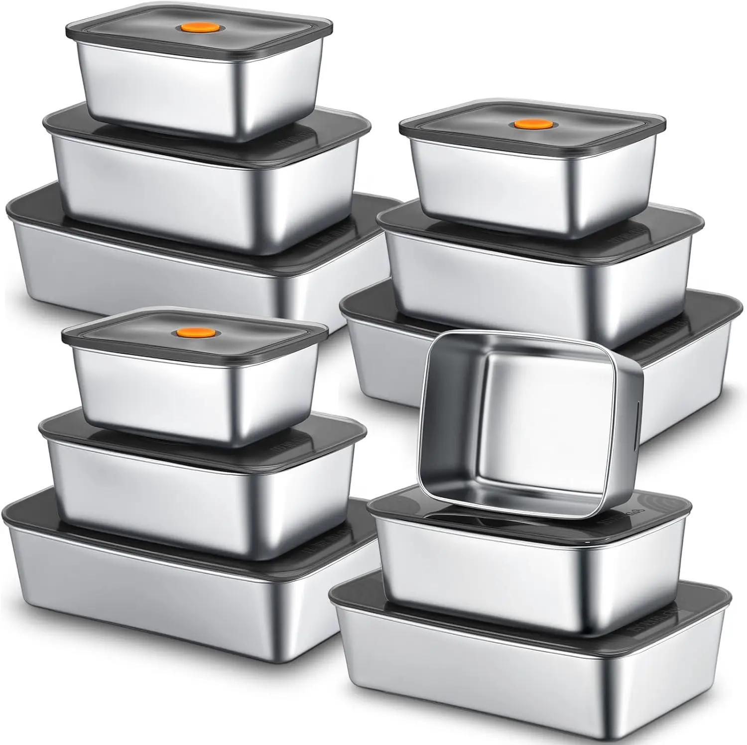 

12 Pcs 6 Pcs 18/34/60 oz Stainless Steel Food Storage Containers with Lid Reusable Metal Prep Meat Marinating Container