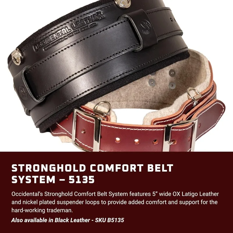 Leather Stronghold Comfort Belt System - Large, OxyRed - Wide 5” Belt for More Back Support - Heavy-Duty Buckles & Be