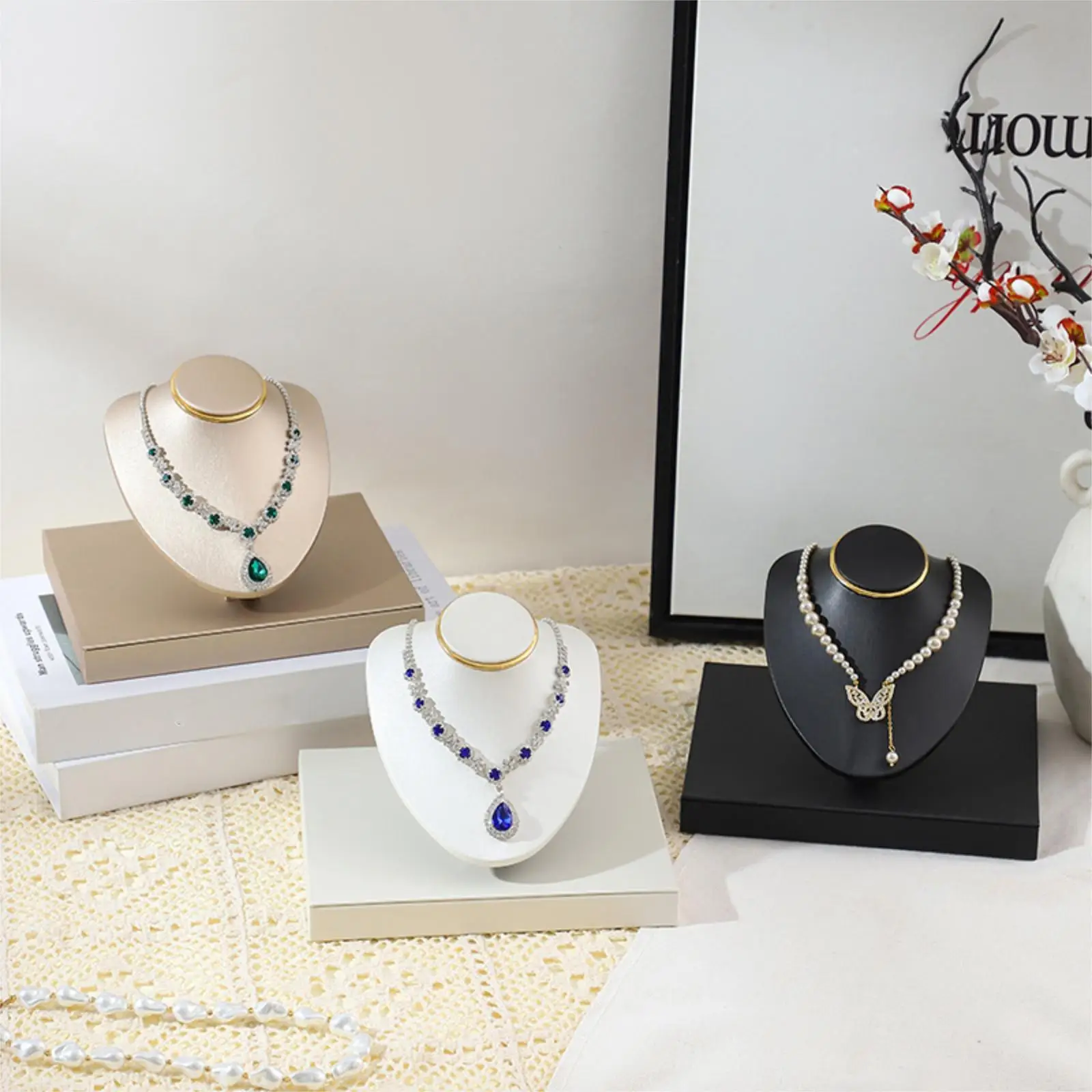 

Jewelry Display Stand PU Leather Multifunctional Stylish Home Decor Necklace Bust for Countertop Home Show Vanity Retail