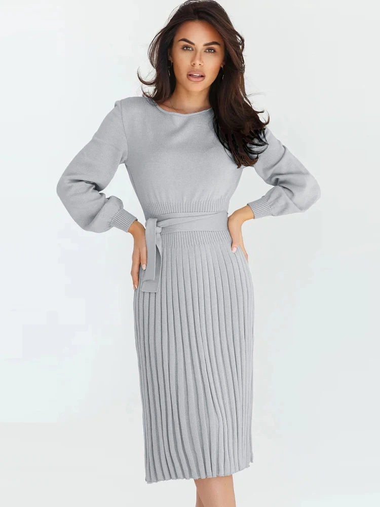 Elegant Knitted Dress Women Long Sleeve Knit Sweater Dresses 2022 Autumn Winter Mid-Length Pullovers Korean Ladies Slim Vestido