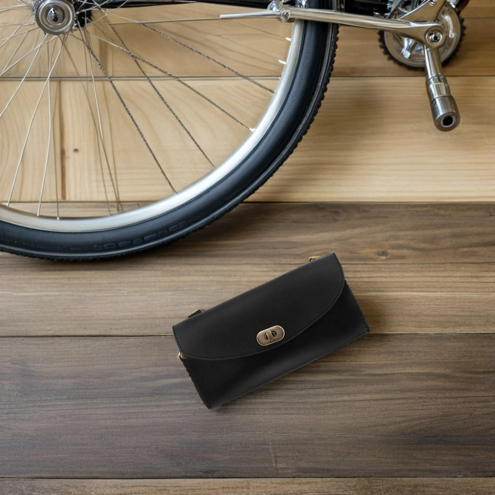 

Vintage Bicycle Handlebar Bag PU Material Waterproof Front Frame Storage for Phone Map Large Compartments Black 21x11.5cm