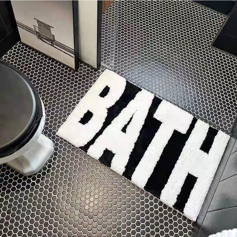 

American black and white letter patterned carpet Creative bathroom absorbent mat Living room sofa mat bedside doorway decoration