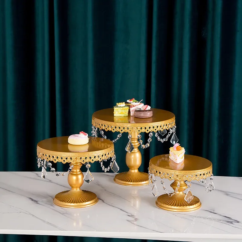 Gold 3Pcs Cake Stands Set Metal Round Cupcake Cookies Dessert Display Plate Serving Tower Tray for Wedding Birthday Party