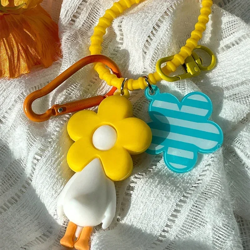 Cartoon Yellow Duck Keychain Flower Chick Silicone Student Pendant for Women Bag Accessory Exquisite Small Gift