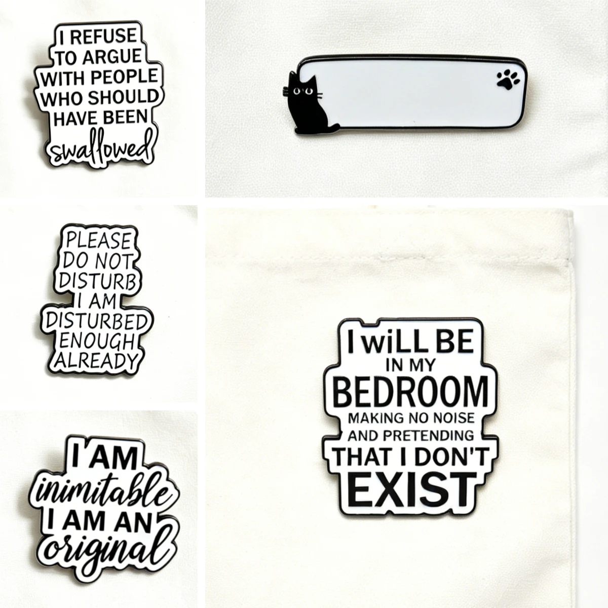 Freche Lustige Text-Emaille-Pin-Sets Introvertierte Zitate Schwarze Katze Abzeichen Benutzerdefinierte Metall-Brosche Rucksack-Deko Geschenk – Detail 1