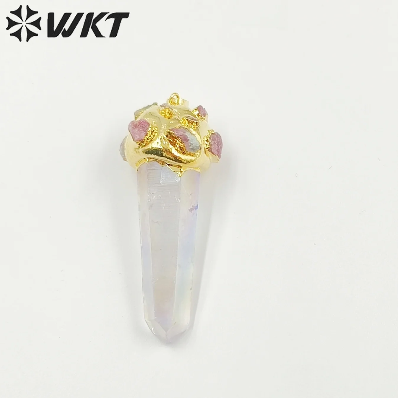 WT-P1916  WKT 2023 Luxury Style Aura Crystal Quartz With Tourmaline Charm Women Birthday Party Gold Plated Lady Gift Pendant