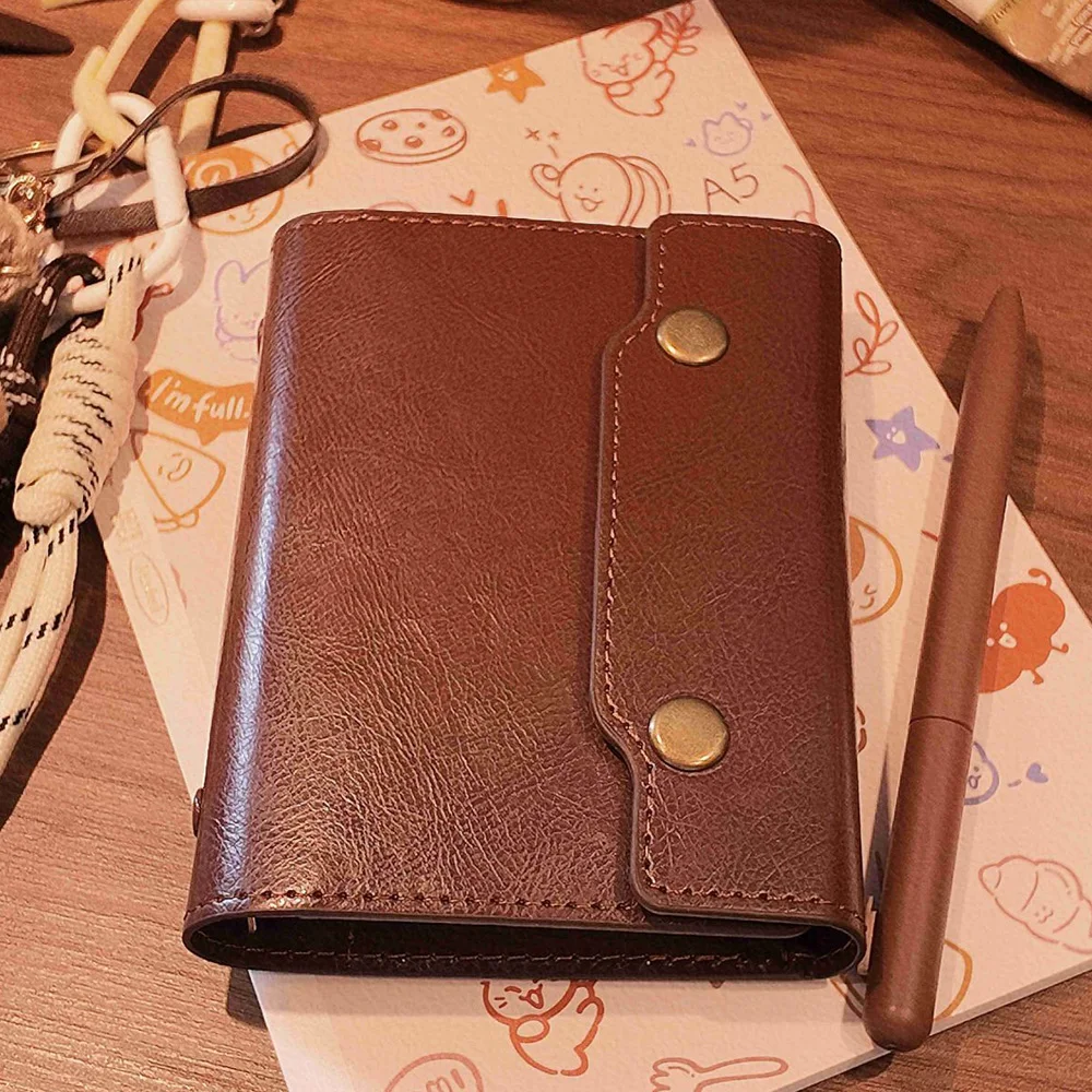 Cuaderno pequeño Retro marrón M5, Bloc de notas portátil con 3 notas plegables, de piel sintética, con 45 páginas interiores