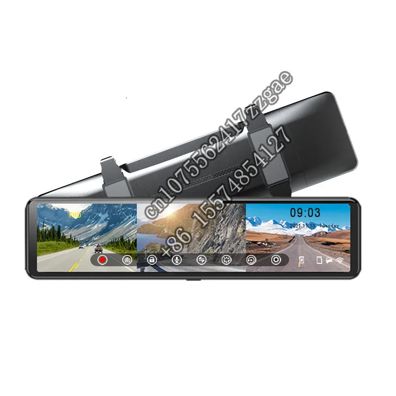 HD 1080P Dashcam Mirror Three Lens Driving Recorder With Wide Angle APP Control Car  Recorder