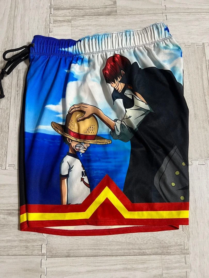 2026 New One Piece Shanks X Luffy Print Quick Dry Shorts Men Anime Split Color Casual Breathable Sports Beach Shorts