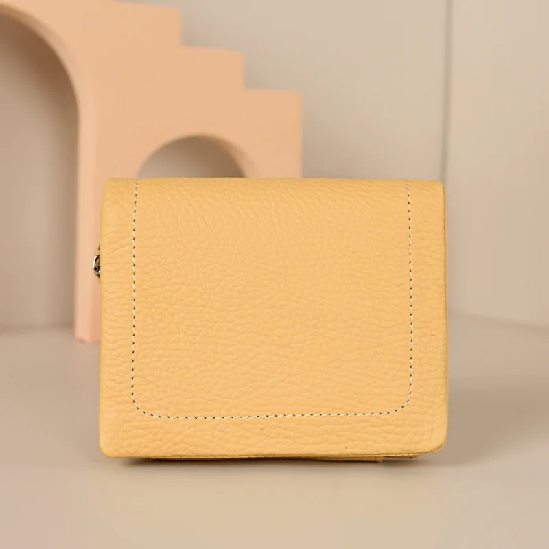 Cartera cuadrada corta de cuero auténtico para hombre y mujer, cartera fina multifuncional de gran capacidad con clip de recogida suave y hebilla con cremallera