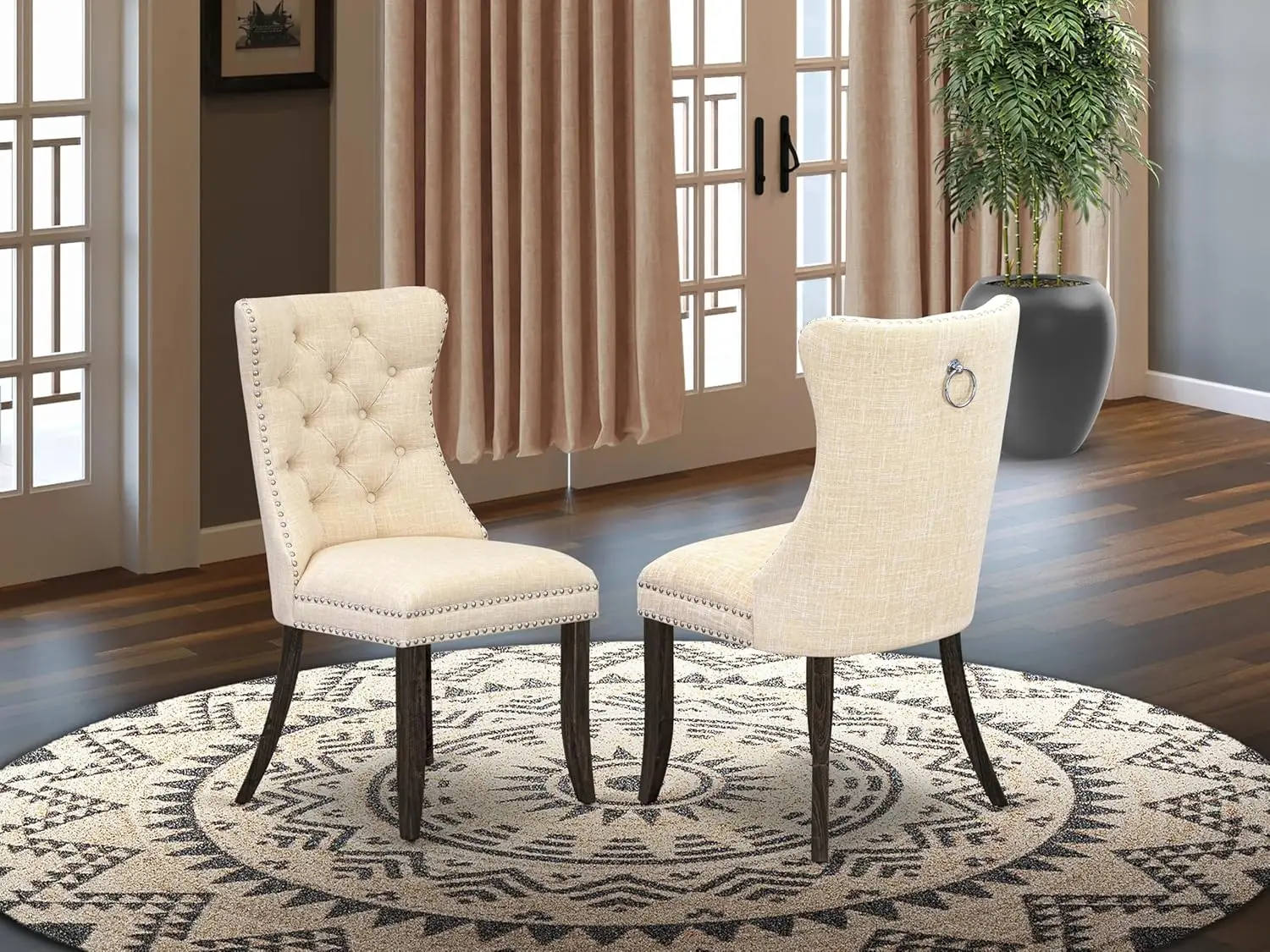 

Мебель East West DAP7L32 Кухонные стулья Dallas Parson — пуговица с тафтинговой головкой, светло-бежевая полиэфирная ткань с мягкой подкладкой, обеденная ча