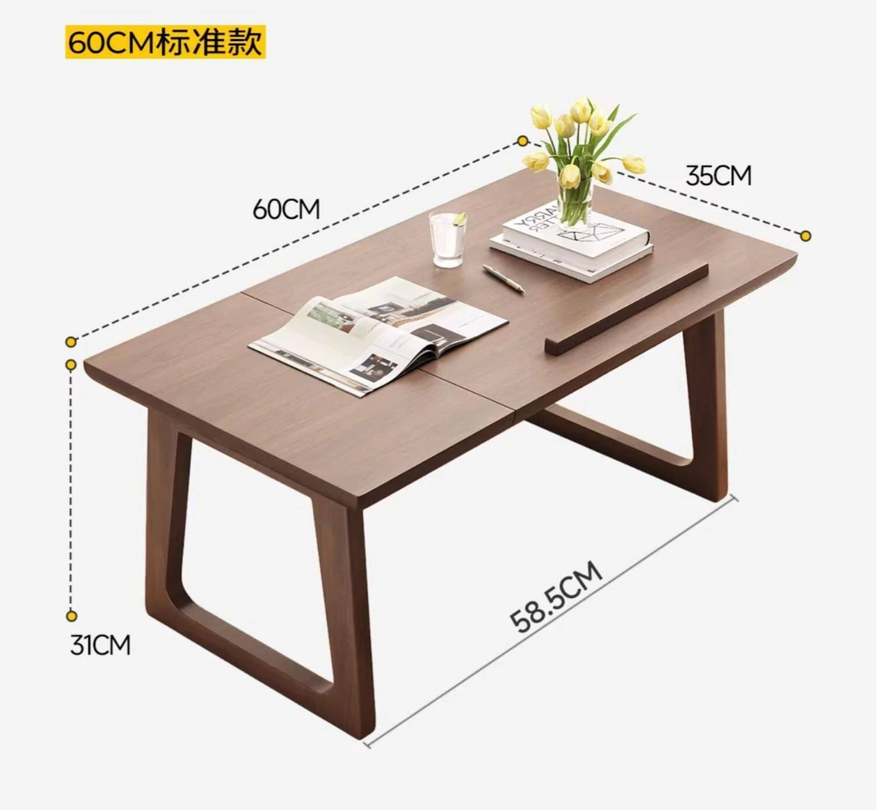 Folding solid wood coffee table, balcony home use, light luxury and high-end sense 4