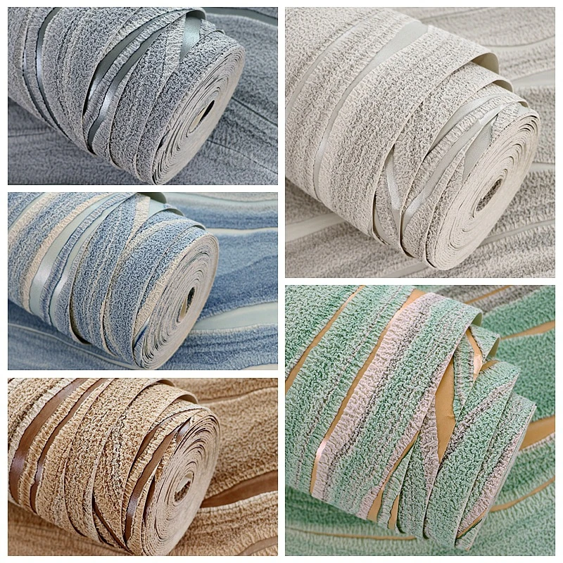 Light Gray 3D Curve Stripe Background Wall Wallpaper For Bedroom Living Room Hotel Modern Deerskin Velvet Embossed Wall Stickers