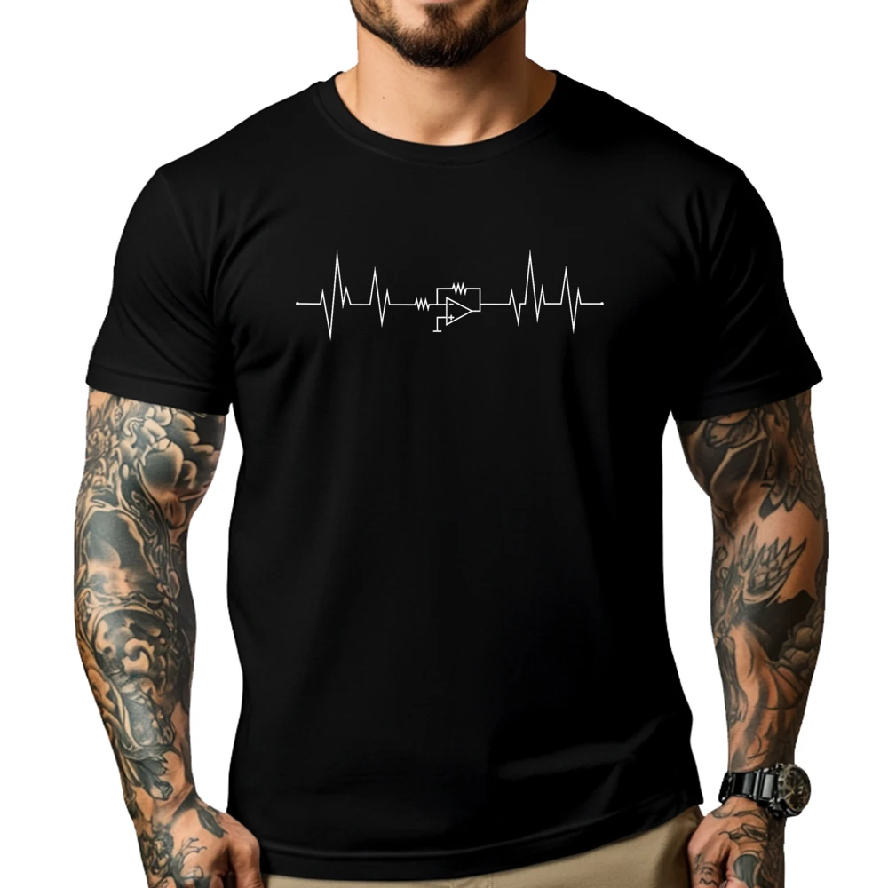 Electrical Engineering Heartbeat Electrician Engineer Camisetas Shirts For Men Black T Shirt Oversize Man