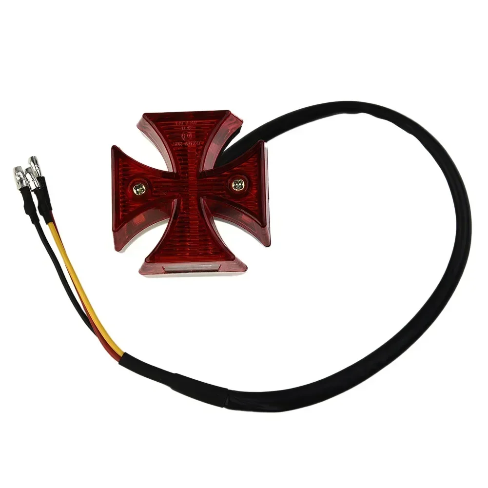 1pc Motorcycle Tail Light Rear Tail Brake Lamp License Plate Light Cross LED ABS Surround With Red Lens For Bike Dirt Bike Quad