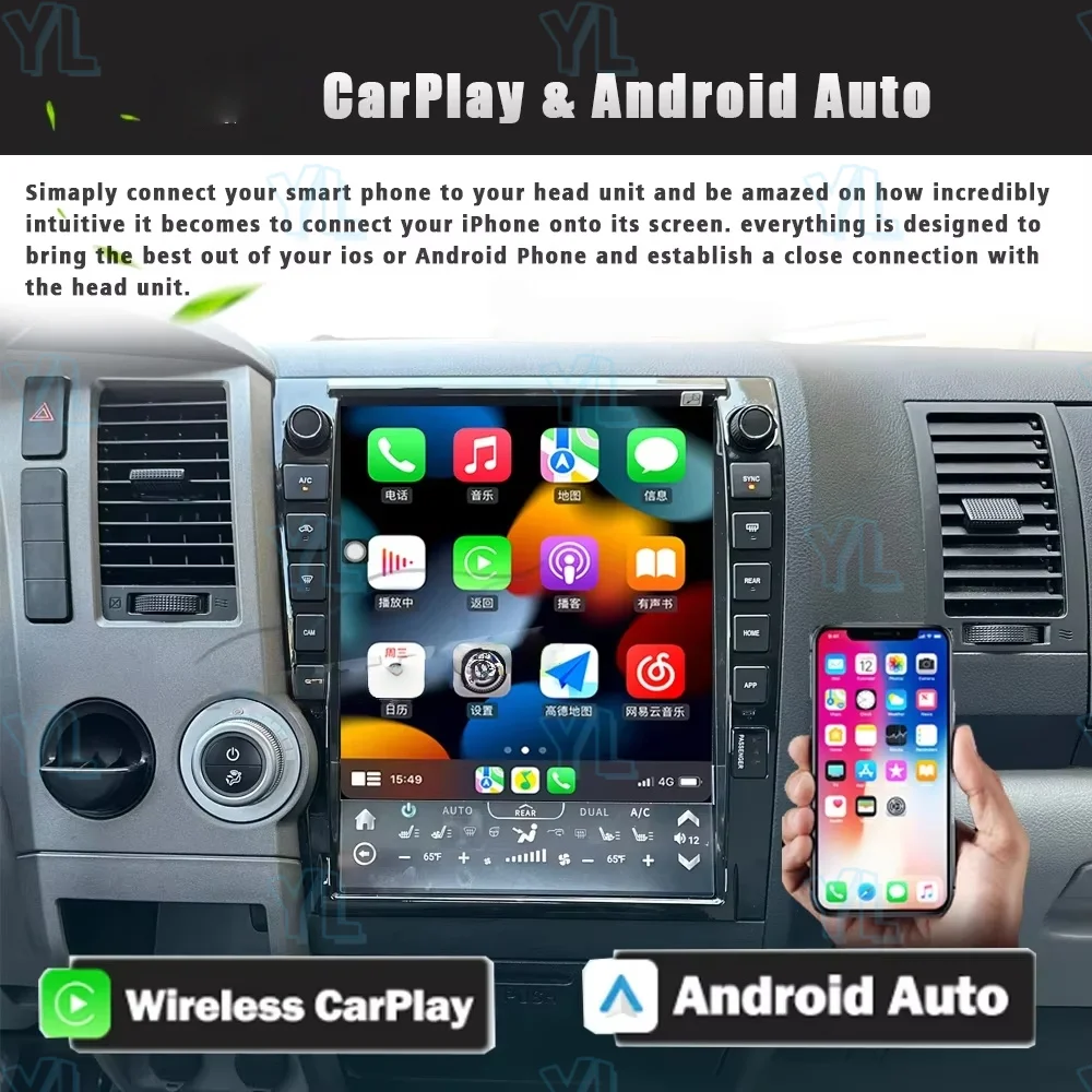 YLL ترقية جديدة أندرويد 13.0 السيارات Carplay لتويوتا تندرا 2007 ~ 2013 سيارة الوسائط المتعددة راديو السيارات لتحديد المواقع والملاحة رئيس وحدة