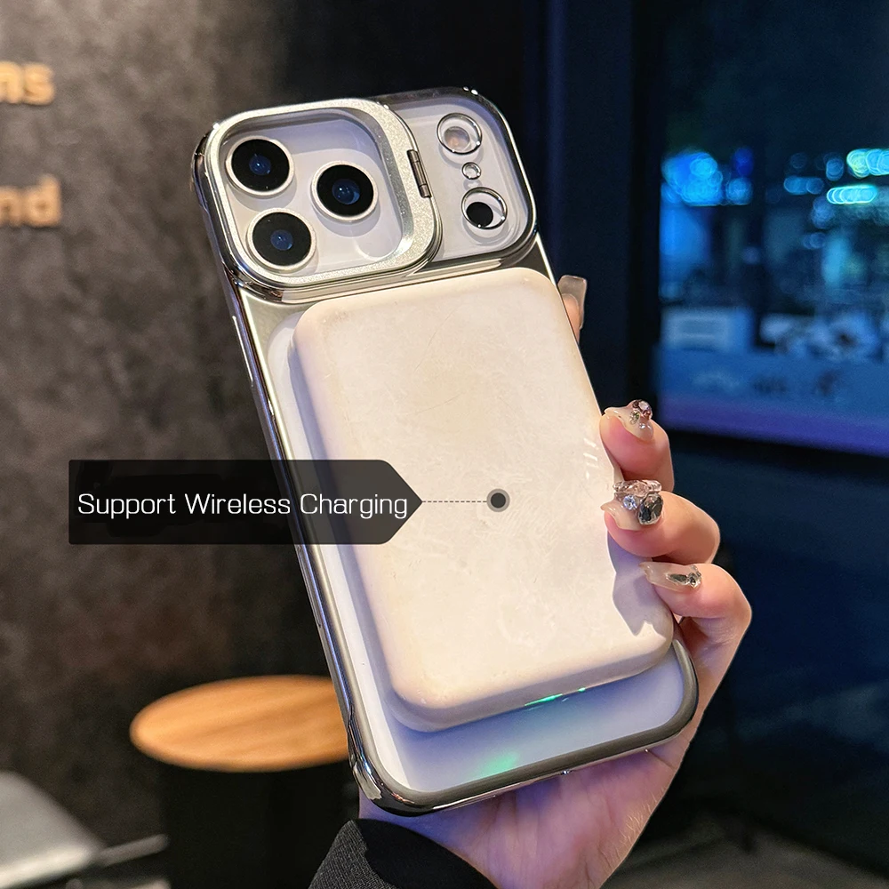 เคสบางเฉียบไร้ขอบ ระบายความร้อน ชุบแม่เหล็ก สำหรับ iPhone 17 Air 16 15 14 Pro Max 13 รองรับ Magsafe พร้อมที่ยึดกล้องโลหะ