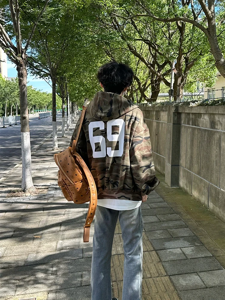 

Мужская толстовка-кардиган на молнии с вышивкой в американском стиле, камуфляжная, с буквами, для уличной моды, теплая, весна-осень-зима