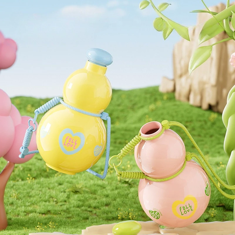 

880ML Gourd Water Kettle Large Capacity Water Bottle Student Outdoor Sports Portable with Rope Leak Proof Large Belly Water Cup