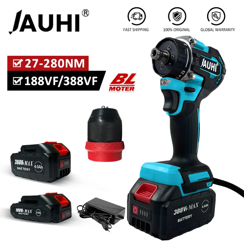 JAUHI 18V Brushless 2in1 Cordless Electric Drill Electric Screw Multifunction Repair Tool Drill Screwdriver FOR Makita Battery
