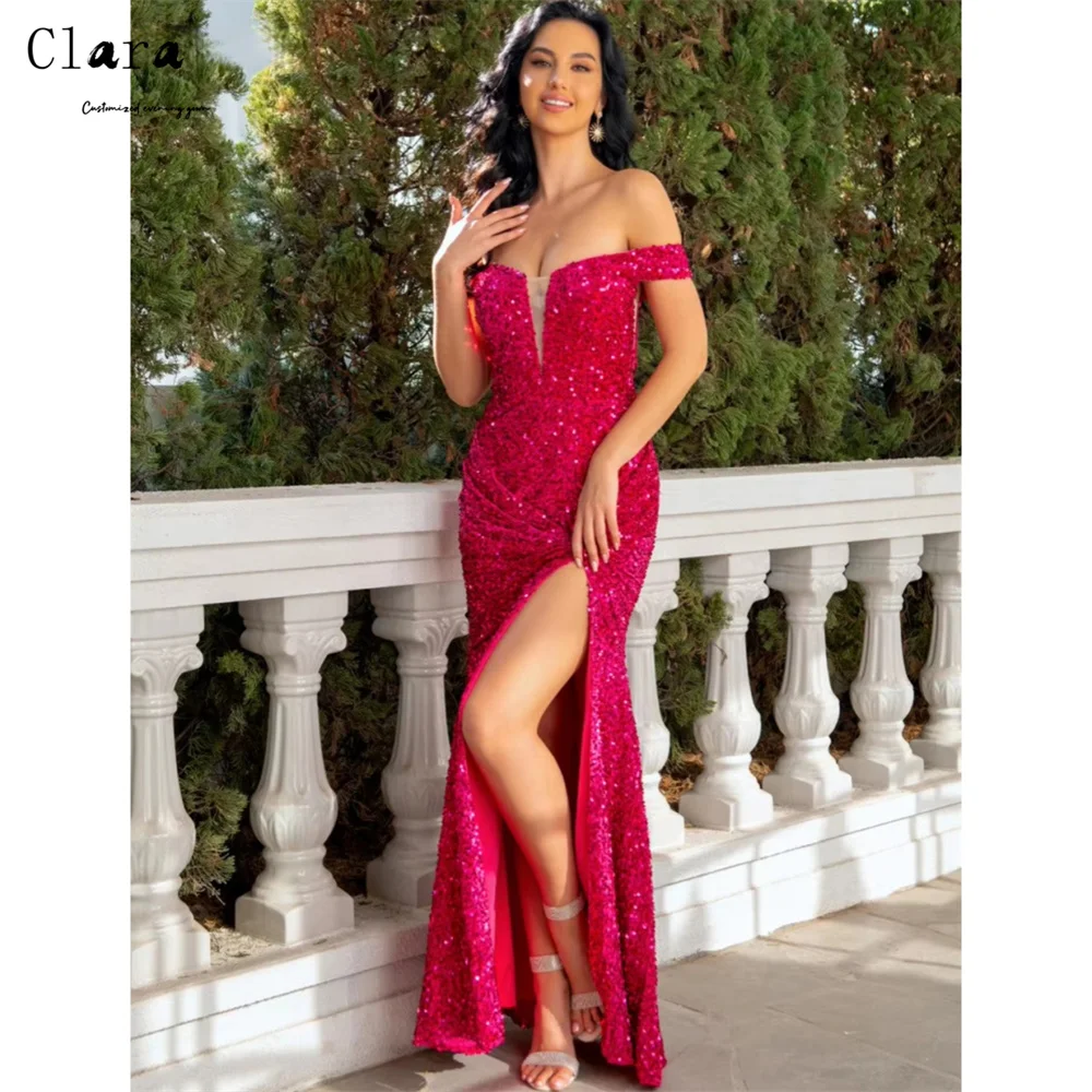 Clara personalizado vermelho brilhante fishtail fenda lateral luxo elegante vestidos de festa para mulher de casamento elegante chique mulher vestido de noite feminino
