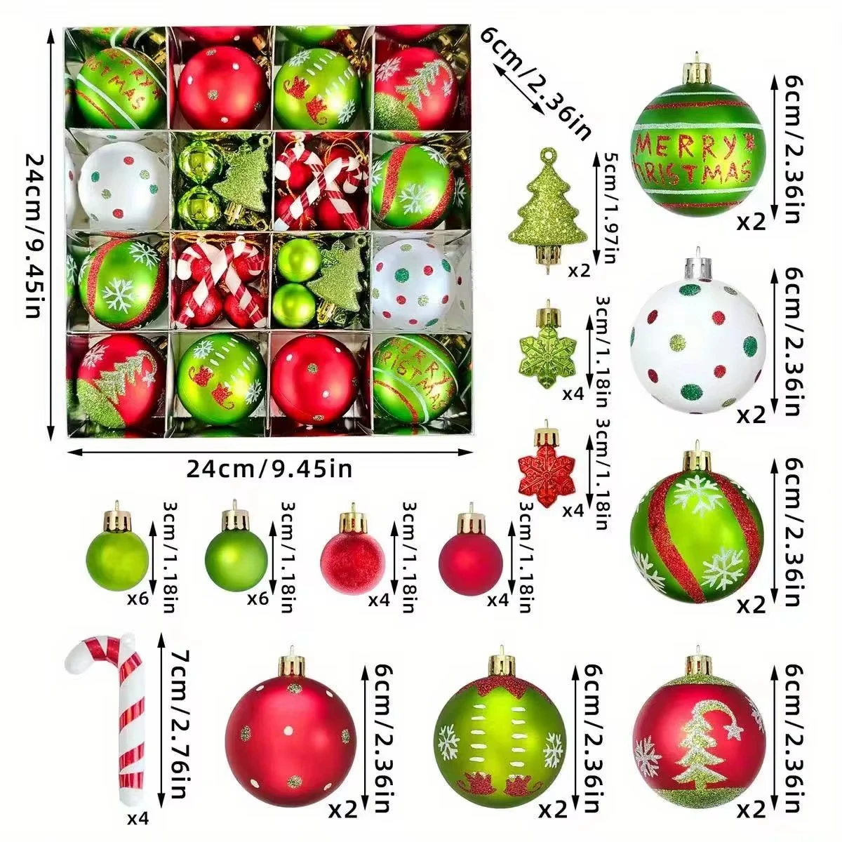 46pcs Christmas Ball Ornaments  Hanging Xmas Tree Ball Ornaments  Christmas Decor for Xmas Tree Green Painted Hair Design