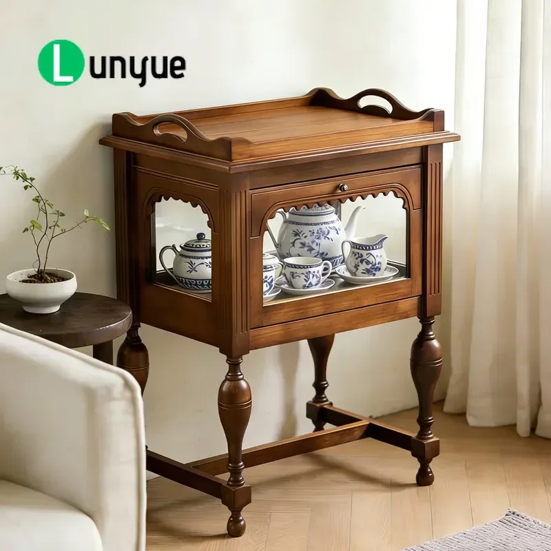 Solid Wood Dining Side Cabinet Chinese Style Living Room Storage Locker Household Furniture Organizer for Home Decor