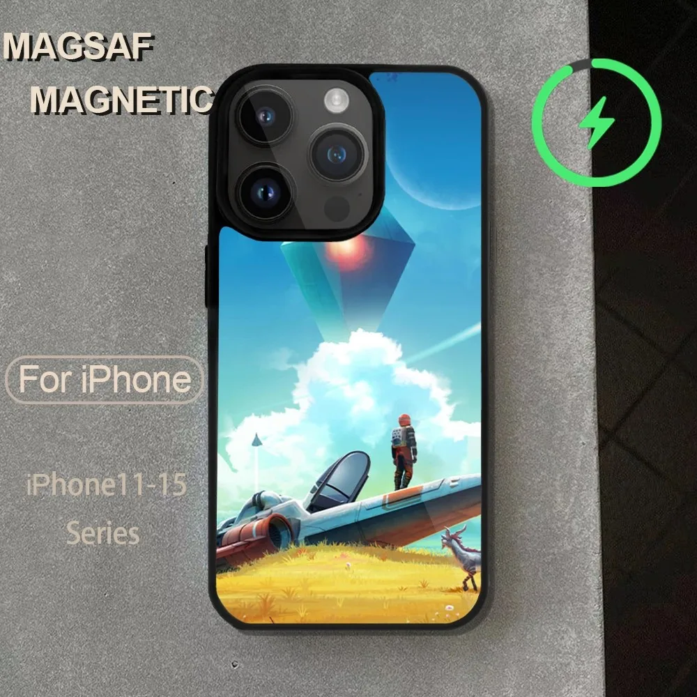 Casing ponsel Game No Man's Sky, untuk iPhone 14 13 12 11 15 Pro Max Magsafe tanpa kabel ditambah Cover Mini