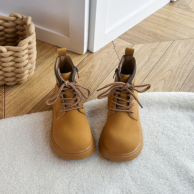 Autumn Winter Children Retro Platform Boots Simple Round-toe Outdoor Boys Girls Ankle Boots Non-slip Soft Sole Kids Causal Boots