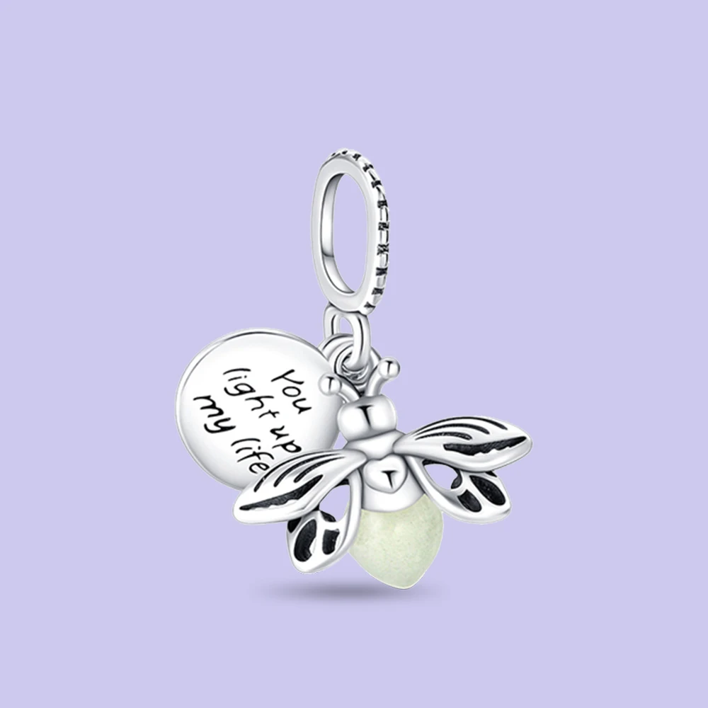 

925 Sterling Silver Glow-In-The-Dark Firefly Pendant Beads Fit Pandora Original Bracelet Charms Beads Women's Jewelry Gift