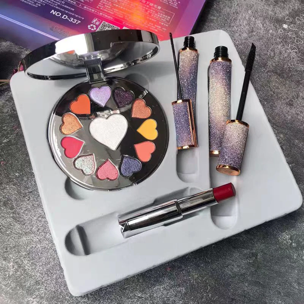 Set per il trucco Scatola Rossetto Tavolozza di ombretti a 12 colori Mascara arricciante naturale Set da 4 pezzi Confezione regalo Cosmetici di bellezza
