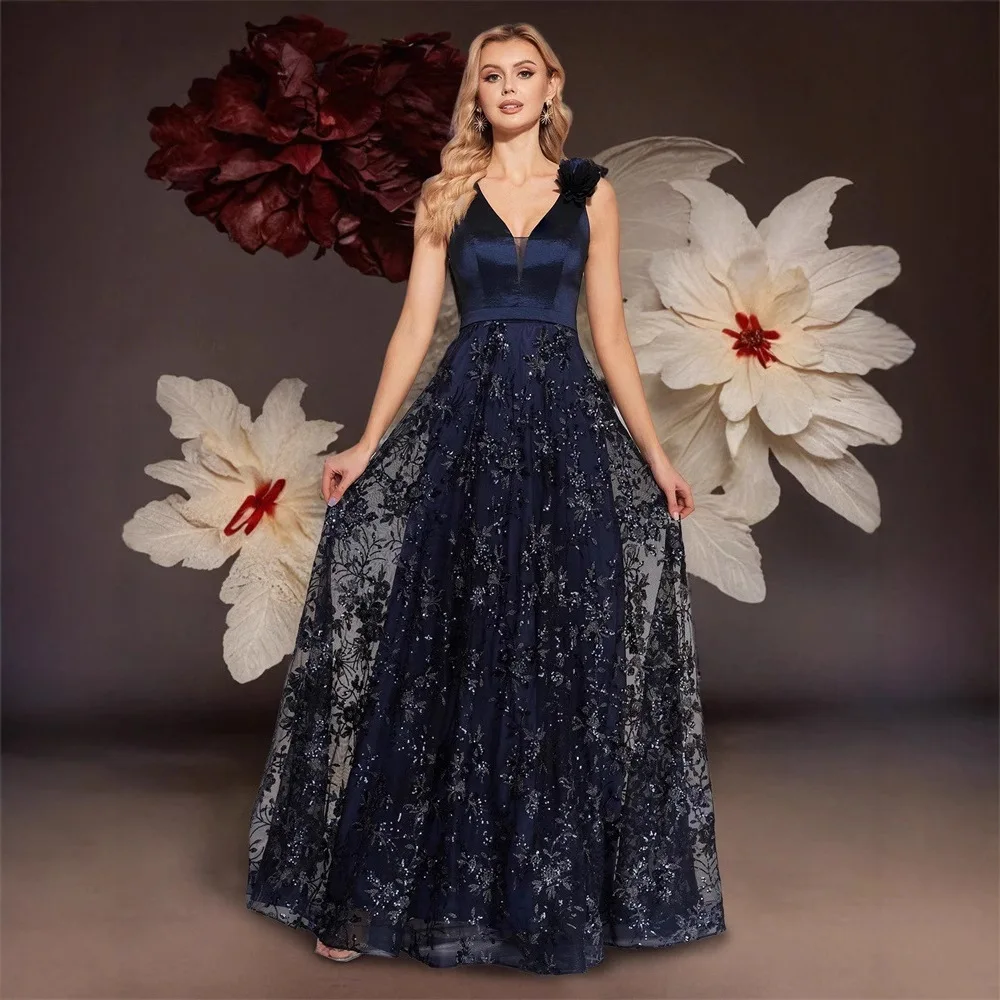 

V Neck Sheer Fly Sleeve Floral Lace Gloss Satin A Line Dress Silver Grey Floor Train Gala Wedding Mother Cocktail Gown