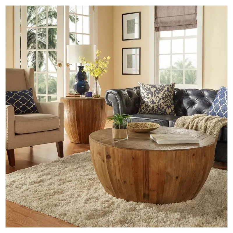 Antique Style Design Round Luxury Reclaimed Solid Wooden Coffee Table Living Room