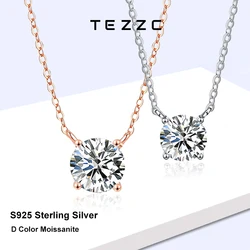 Tezzc 1-5CT Moissanite Necklace for Women Bridal Sparkling Classic Diamon Pendant With certificate 925 Sterling Silver Jewelry