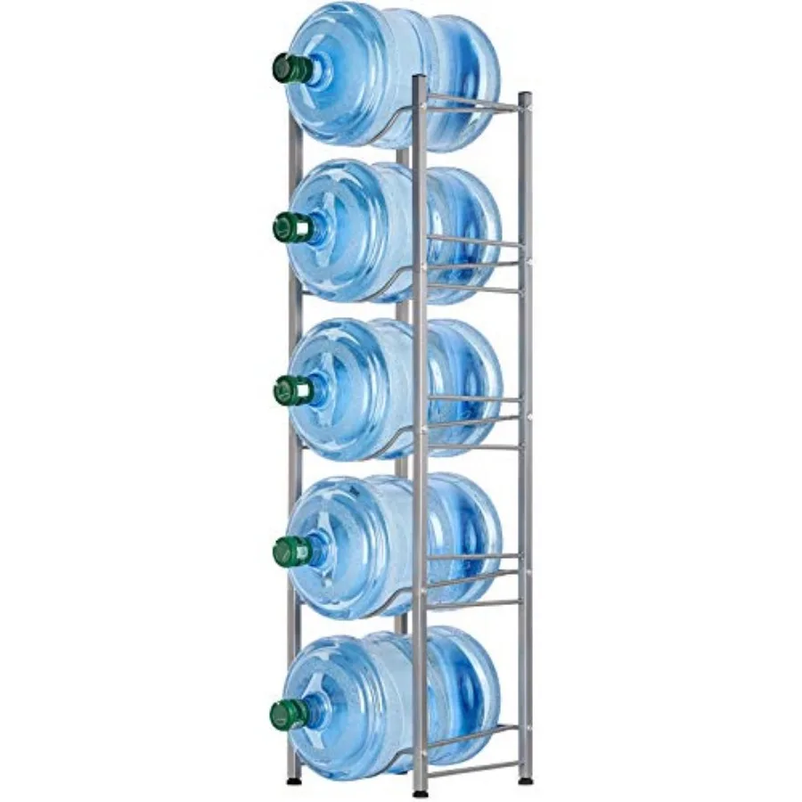 

5-Tier Water Cooler Jug Rack, 5 Gallon Bottle Storage, Detachable Heavy Duty Holder for Home, Office Silver