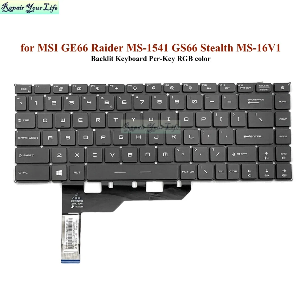 Genuine Eua Inglês Backlit Teclados para Msi Ge66 Raider Ms1541 Gs66 Stealth Ms-16v1 Teclado Portátil Retroiluminação Rgb Colorido Novo