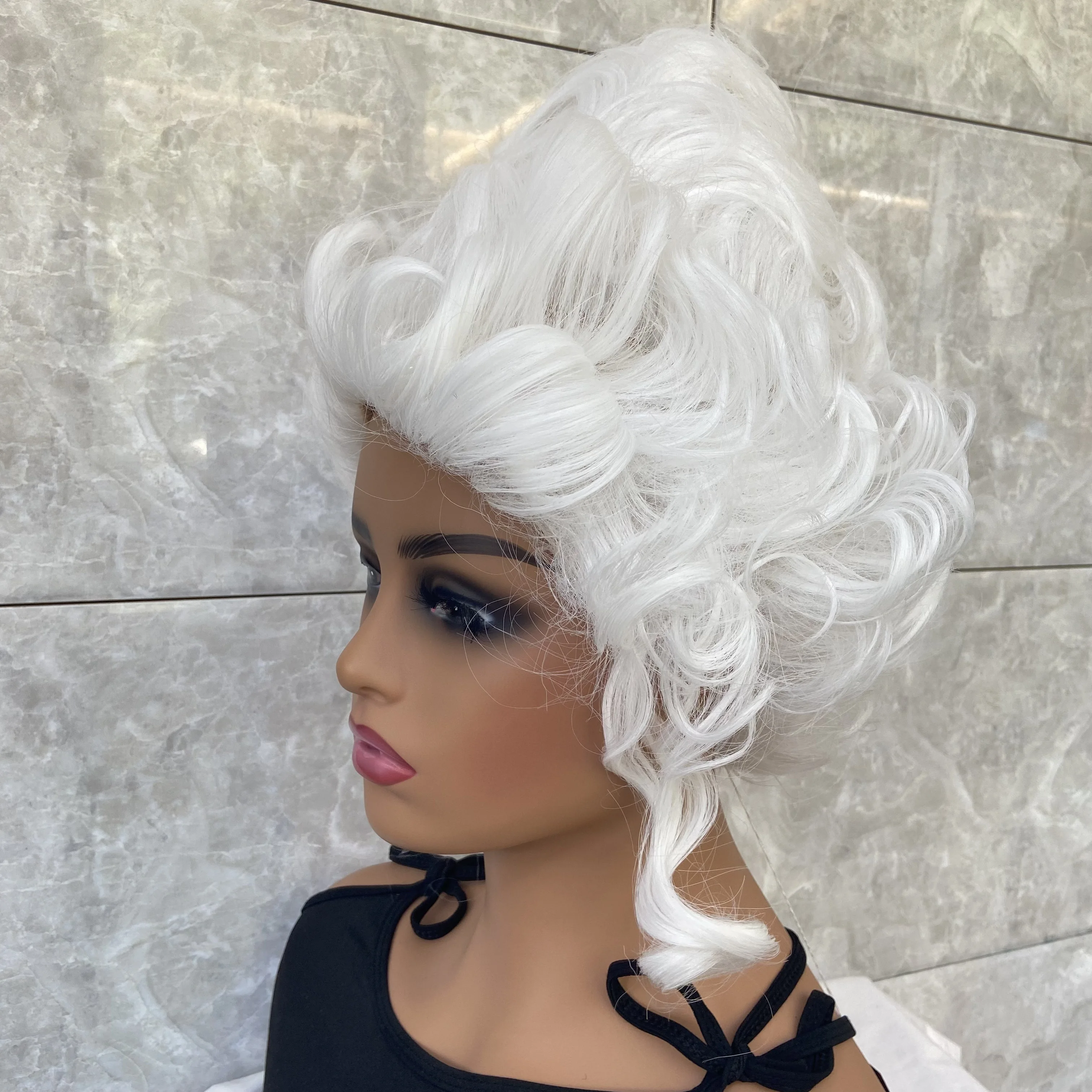 أزياء القرن الثامن عشر الباروك ماري أنطوانيت الأبيض مجعد الباروكات السيدات الكبار هالوين تأثيري الملحقات #4