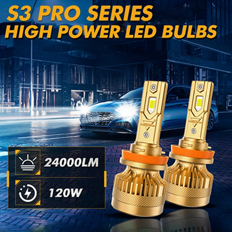 

AUXBEAM S3-PRO Series 120W 24000LM High Power Led Headlight Bulbs with Decoder for 12V Vehicle 9005/9006/9012/H4/H7/H11