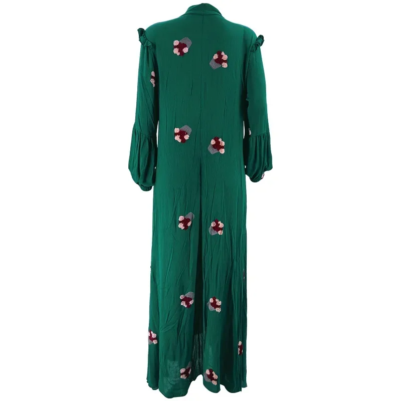 Mulheres eid muçulmano abaya gola lanterna manga flores abayas kaftan árabe islam cinto longo robe jalabiya marrocos solto