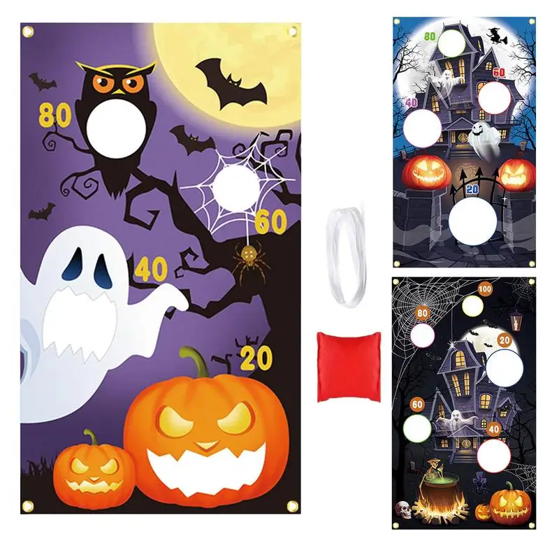 Saco de feijão de halloween jogar jogo banner fantasma abóbora decoração saco de arremesso de feijão fontes de festa decoração crianças adultos indoor ao ar livre